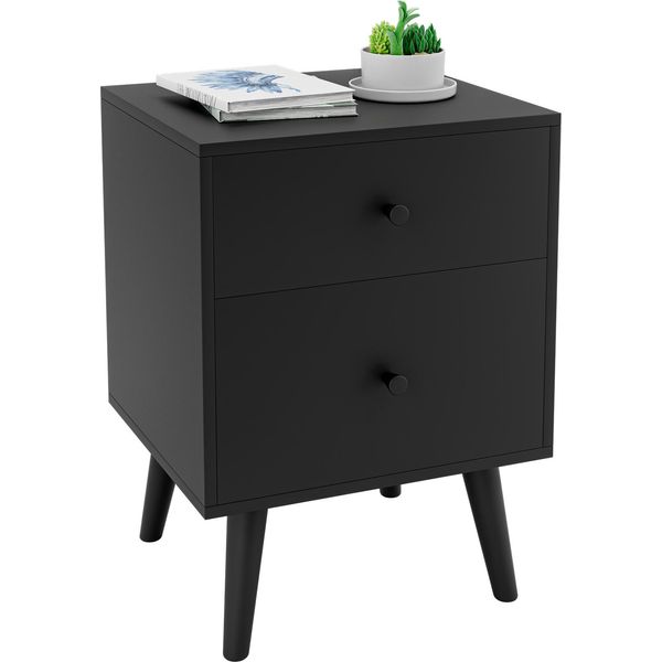 Costway Comodino Con 2 Cassetti, Tavolino In Legno, Comodino Letto A Molle, Comodino Per Soggiorno, Camera Da Letto, 45 X 39,5 X 62 Cm (Nero)-image