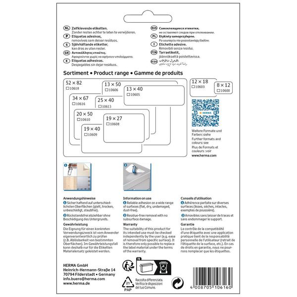 Herma Herma Etichette Multiuso 34X67 Mm Bianco Carta Mobile/Rimovibile Opaca 192 Pz-image