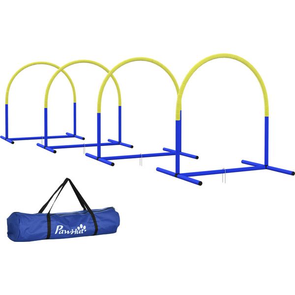 Pawhut Attrezzatura Per L'addestramento All'agilità Del Cane, Set Di Agilità Per Cani, Set Di Ostacoli Da 4 Pezzi Per Cani Anziani, Set Di Addestramento Per Cani Con Borsa Per Il Trasporto, Blu+Giallo, 88 X 6-image