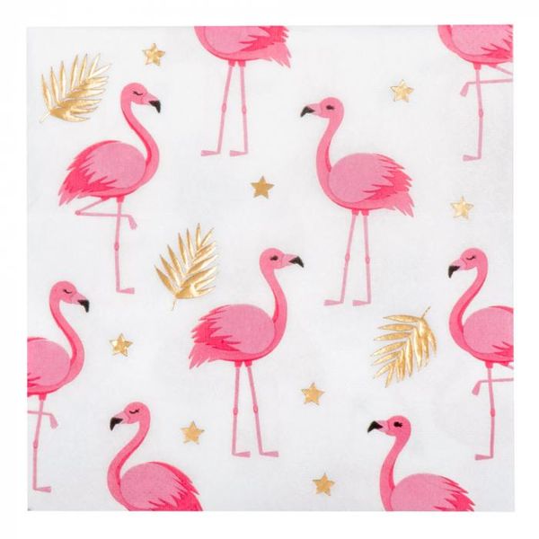 Tovaglioli Tropical Flamingo 20 Pezzi Bianco-Oro-Rosa 33 X 33 Cm - Taglia Unica-image