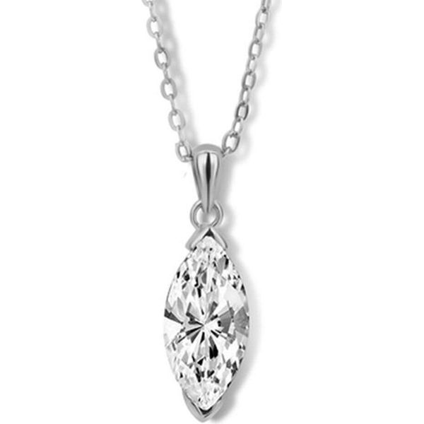 New Bling 9NB-0718 Collana In Argento Con Ciondolo - Donna - Zirconi - Ovale - 16 X 7 Mm - Bianco - Maglia Ad Ancora - 40 + 5 Cm - Rodio - Argento-image
