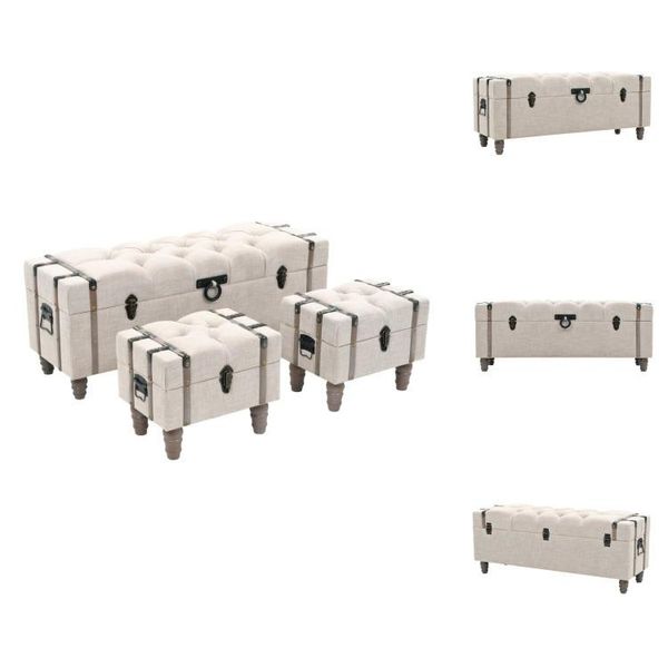 Vidaxl Set Di Panche Portaoggetti 3 Pezzi In Legno Massiccio E Acciaio 112X37X45 Cm - Panche Per Cassapanche E Corridoi-image
