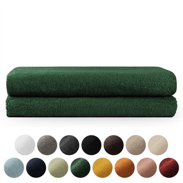 Set Di Asciugamani In Spugna Premium Blumtal Con Asole Per Appendere - Cotone Oeko-Tex, Morbido, Altamente Assorbente - 2X Asciugamano Da Bagno (70X140 Cm), Verde Scuro-image