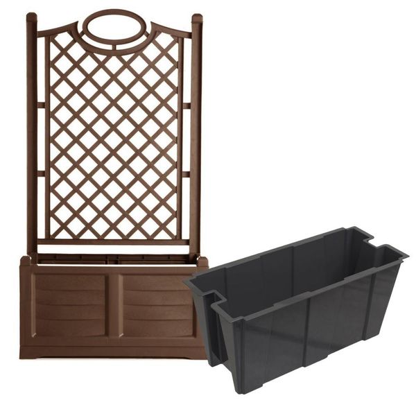 Bama Fioriera Con Griglia Decorativa Separe, Compreso Contenitore, Marrone-image