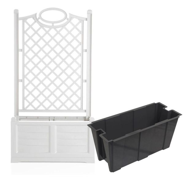Bama Fioriera Con Griglia Decorativa Separe, Compreso Vaso, Bianco-image
