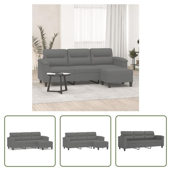 The Living Store Divano A 3 Posti Con Poggiapiedi In Tessuto Microfibra Grigio Scuro 180 Cm-image