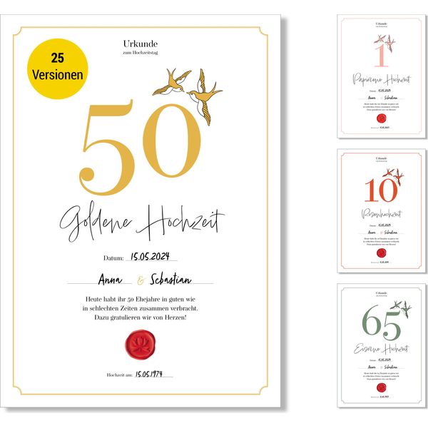 Frank Paperman® | Regali Di Nozze D'oro | Anniversario Di Matrimonio | Di 50° Anniversario Di Nozze D'oro | Classico | Regalo Di Anniversario Di Matrimonio | Pre-Stampato In DIN-A4-image