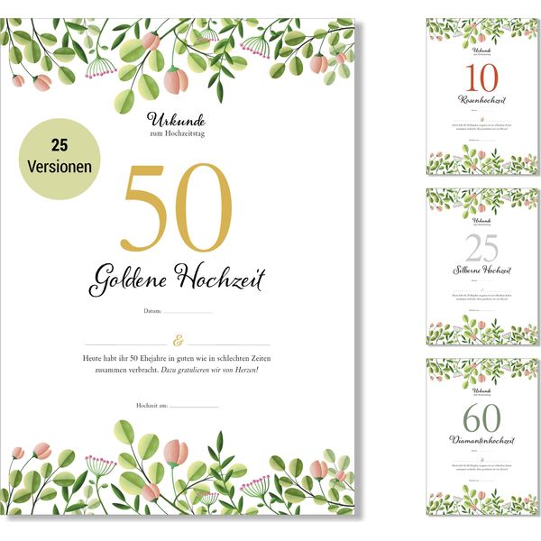 Frank Paperman® | Regali Di Nozze D'oro | Anniversario Di Matrimonio | Di Nozze D'oro 50 | Floreale | Prestampato In Formato Din A4-image