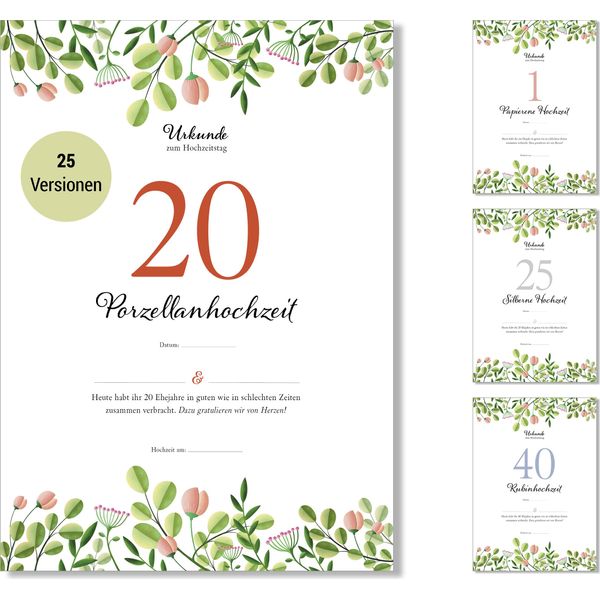 Frank Paperman® | Regali Per Il 20° Anniversario Di Matrimonio | Anniversario Di Matrimonio | Matrimonio In Porcellana | Di Anniversario Di Matrimonio | Floreale | Prestampato In Formato Din A4-image
