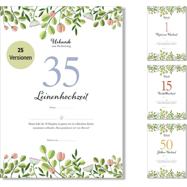 Frank Paperman® | 35° Anniversario Di Matrimonio | Anniversario Di Matrimonio | Matrimonio In Lino | Anniversario Di Matrimonio | Floreale | Modulo In Formato Din A4-image
