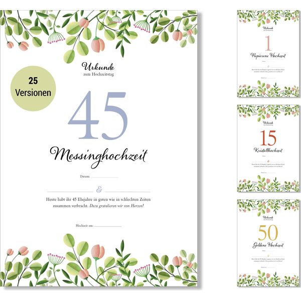 Frank Paperman® | 45° Anniversario Di Matrimonio | Anniversario Di Matrimonio | Matrimonio In Ottone | Di Anniversario Di Matrimonio | Floreale | Prestampato In Formato Din A4-image