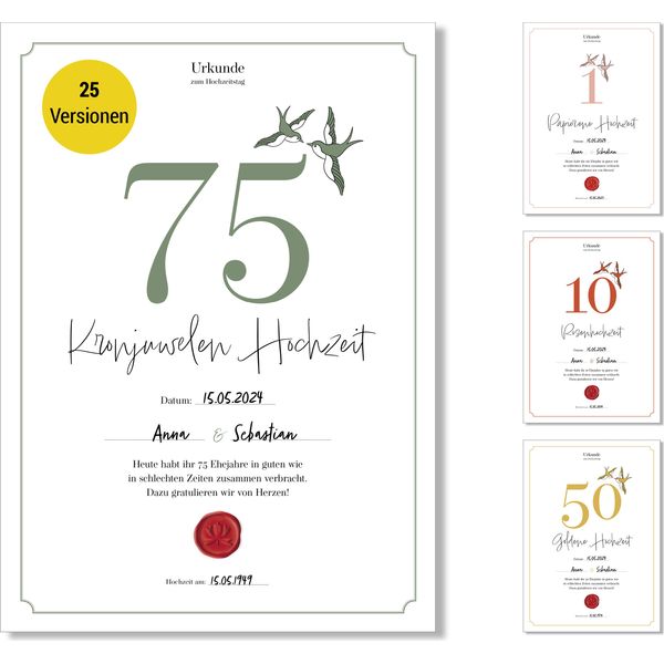 Frank Paperman® | 75° Anniversario Di Matrimonio | Anniversario Di Matrimonio | Regalo Matrimonio In Ferro | Anniversario Di Matrimonio | Classico | Modulo In Formato Din A4-image