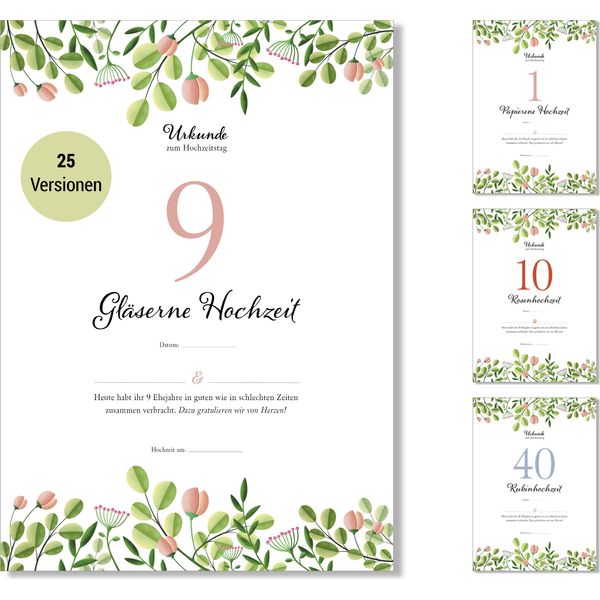 Frank Paperman® | Regalo Per Il 9° Anniversario Di Matrimonio | Ceramica Per L'anniversario Di Matrimonio | Per L'anniversario Di Matrimonio | Floreale | Formato Din A4-image