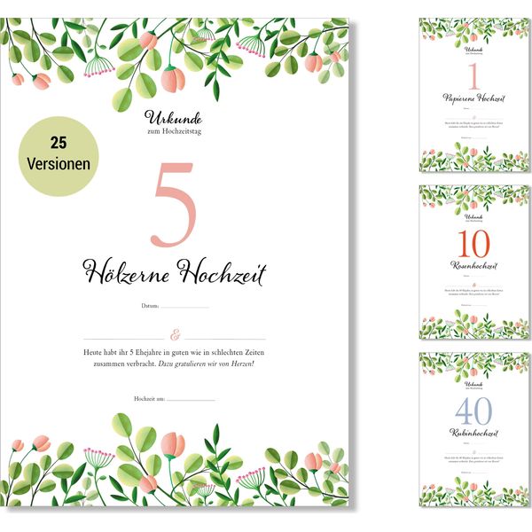 Frank Paperman® | Regalo Per Il 5° Anniversario Di Matrimonio | Anniversario Di Matrimonio | Regalo Di Matrimonio In Legno | Di Anniversario Di Matrimonio | Floreale | Prestampato In Formato Din A4-image