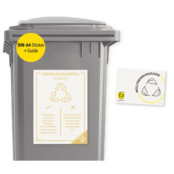 Frank Paperman® | 1X Adesivo Per Bidoni Dei Rifiuti Giallo Bidone | Resistente Alle Intemperie Formato A4 | Autoadesivo, Con Scanalature Per Il Sistema Di Separazione Dei Bidoni Dei Rifiuti Azienda Condominiale-image