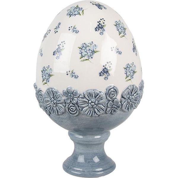 Uovo Decorativo Clayre & Eef Ø 12X19 Cm In Ceramica Bianca Blu-image