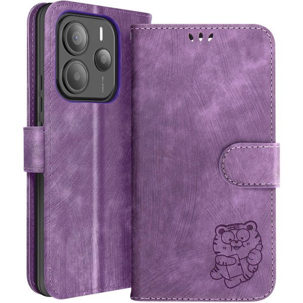 Avizar, Custodia Per Xiaomi Redmi Note 14 5G Wallet Tiger Pattern Kawaii, Viola-image