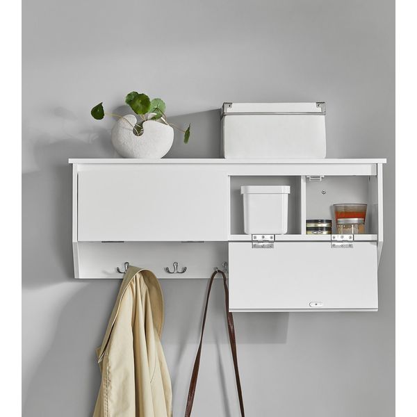 Sobuy Appendiabiti Da Parete Appendiabiti Da Corridoio Appendiabiti Con 2 Sportelli E 5 Ganci Appendiabiti Da Parete Bianco Wd Circa: 78X30X20Cm FHK24-W-image