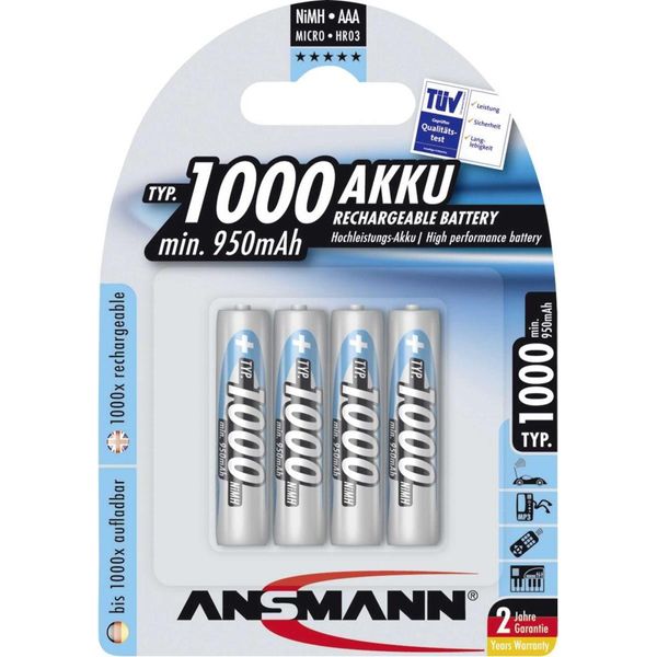 Ansmann 5030882 1X4 Ansmann Batteria Ricaricabile Nimh 1000 Micro Aaa 950 Mah-image
