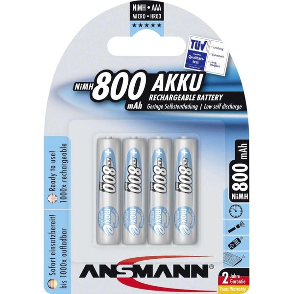 Ansmann 5035042 1X4 Ansmann Maxe Nimh Batteria Ricaricabile Micro Aaa 800 Mah 5035042-image