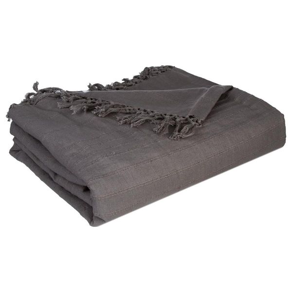 Atmosphera CréAteur D'intéRieur Copriletto In Cotone Nappato Antracite 250 Cm X 230 Cm-image