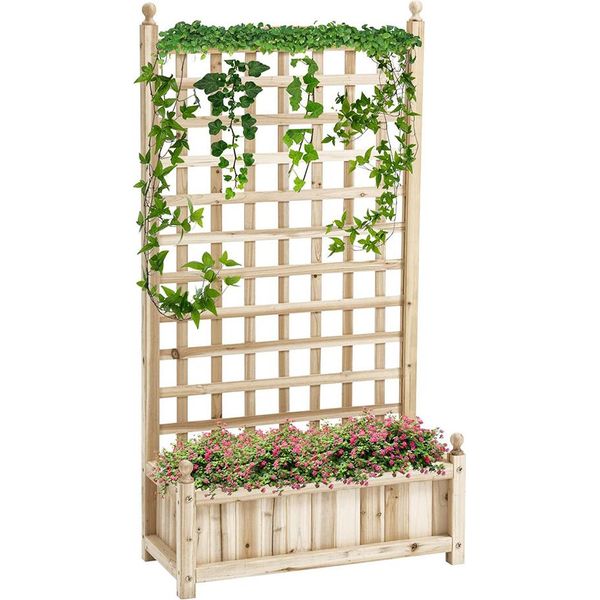 Letto Rialzato 845-463, Con Traliccio, Fioriera, Legno Naturale, 64 X 28 X 120 Cm-image