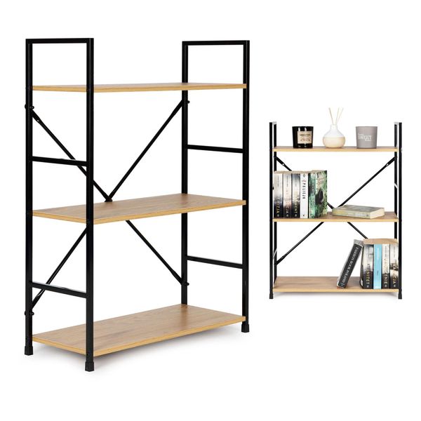 Libreria In Legno Con Ampia Struttura In Metallo Loft 3 Ripiani-image