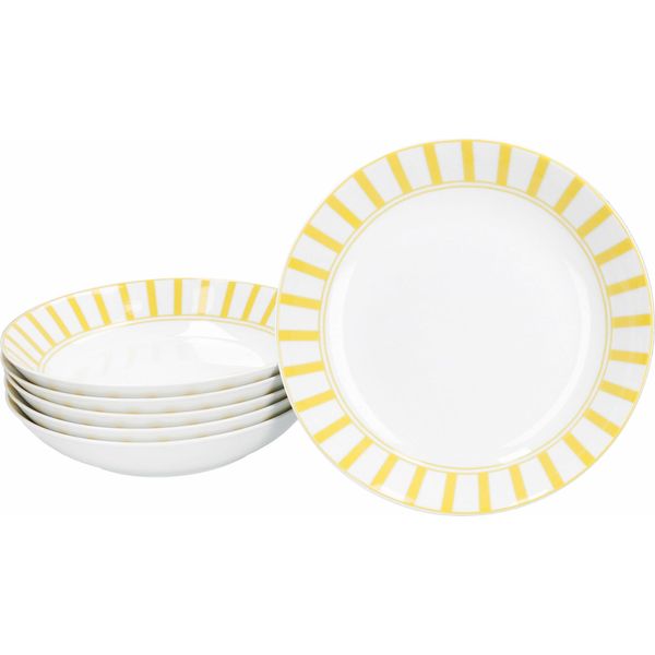 Split Giallo A Righe Set Di 6 Piatti Fondi 450Ml Piatto In Porcellana Pasta Profonda A Righe-image