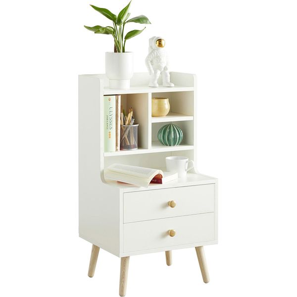 Sobuy FBT100-W Comodino Con 2 Cassetti Tavolino Per Divano Tavolino Per Telefono Comodino Wht Circa 43X81X36Cm-image