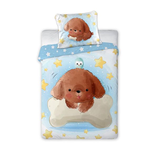 Biancheria Da Letto Per Neonati Biancheria Da Letto Per Bambini Motivo Reversibile Cane Stelle Gufo Osso Piumone 100X135 Cm + Cuscino 40X60 Cm 100 % Cotone-image