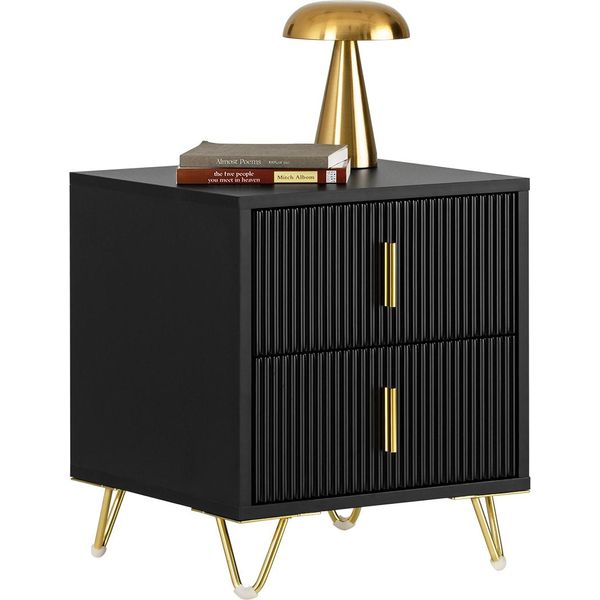 Sobuy Comodino, Comodino Con 2 Cassetti, Tavolino Moderno Per Camera Da Letto, Nero L40 X P40 X H47 Cm FBT115-SCH-image