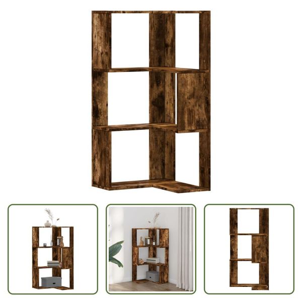 The Living Store Libreria Ad Angolo 3 Ripiani Rovere Fumé 50X50X102 Cm Materiale Legno-image