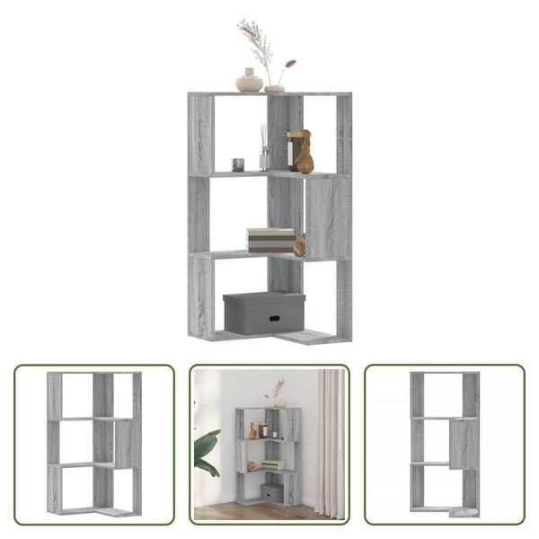 The Living Store Libreria Ad Angolo 3 Ripiani Grigio Sonoma 50X50X102 Cm Materiale A Base Di Legno-image