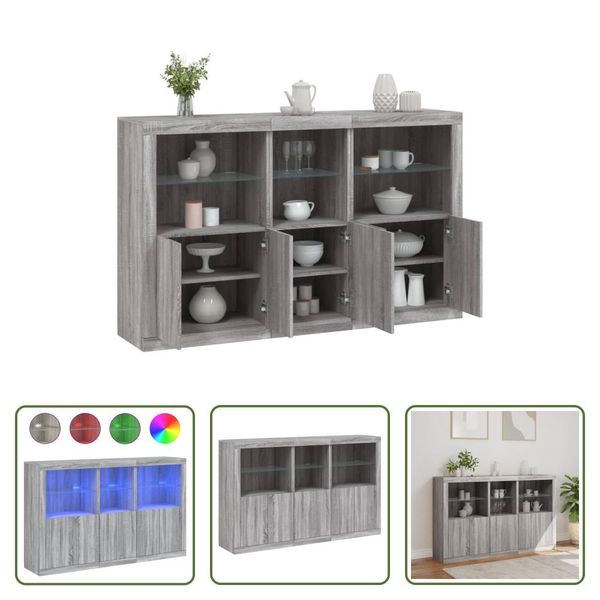 The Living Store Credenza Con Luci Led Grigio Sonoma 162X37X100 Cm-image