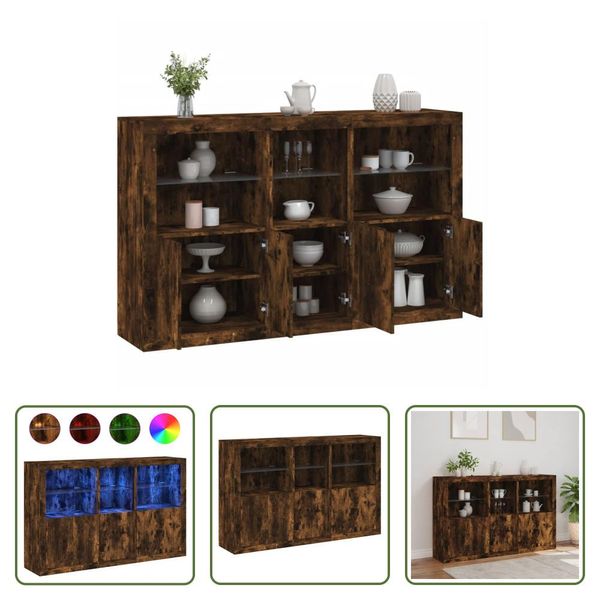 The Living Store Credenza Con Luci Led Rovere Fumé 162X37X100 Cm-image
