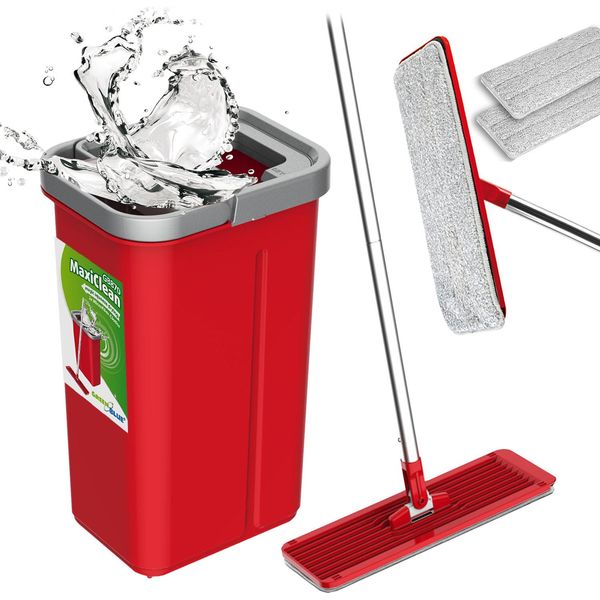 Set Di Mop Piatti Maxiclean Con Secchio Di Pulizia 2 In 1 Set Di Mop Da 5,7 Litri Mop Per Pavimenti Mop Mop Sistema Di Pulizia A 360°-image