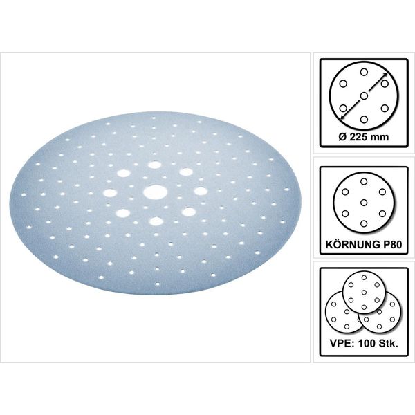 Festool Stf D225/128 P80 GR/25 Disco Abrasivo P80 225 Mm 100 Pezzi ( 4X 205655 ) Per Levigatrice A Collo Lungo Planex Lhs 2 225 Eq(I), Planex 225 Eq, Planex LHS-E 225 Easy-image