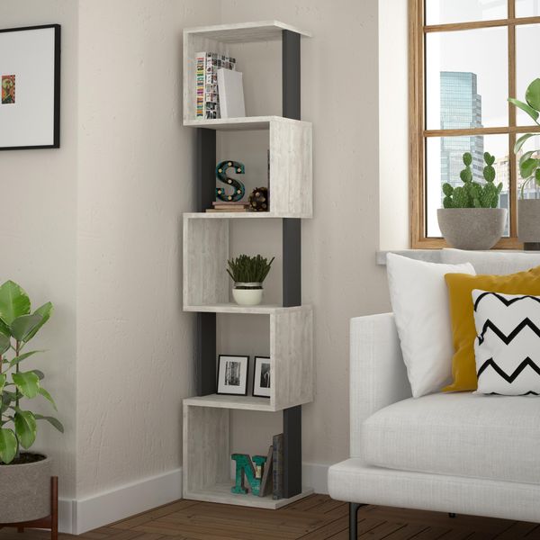 Decortie Piri Libreria Moderna, Bianco Antico Antracite, 35 X 30 X 161 Cm-image