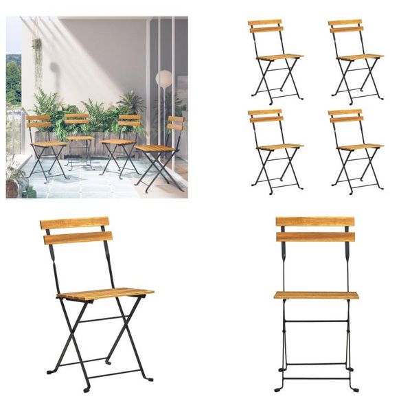 Vidaxl Sedie Bistrot Pieghevoli 4 Pz. Legno Massiccio Di Acacia - Sedia Da Giardino - Sedie Da Giardino - Sedia Da Esterno - Sedie Da Esterno-image