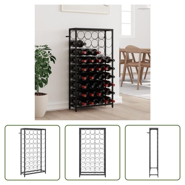 The Living Store Portabottiglie Per 45 Bottiglie Nero 54X18X100 Cm Ferro Battuto-image