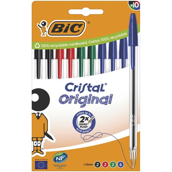 Bic Bic Kugelschreiber Cristal Original Transparent Schreibfarbe Farbsortiert, 10 St.-image