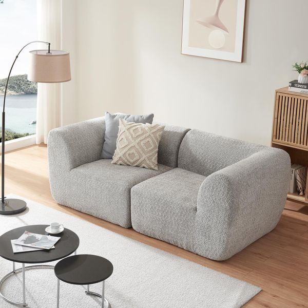 Divano Modulare A 2 Posti 'Hurvas' 2 X Elemento Angolare Con Bracciolo 76 X 216 X 108 Cm Bouclé Grigio-image