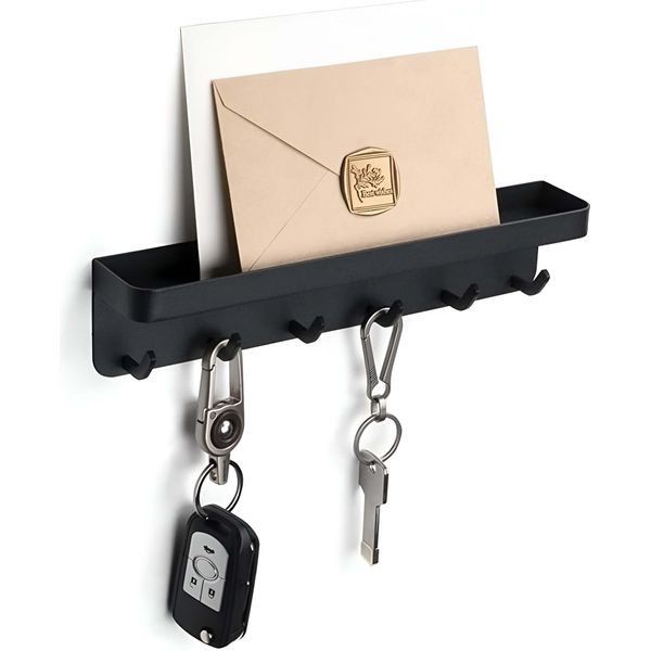 Toj Living SchlüSselhalter - 6 Ganci - Portachiavi - SchlüSselhalter Da Parete - Organizzatore Di Chiavi - SchlüSselbrett Ohne Bohren - Wohnungs ZubehöR - Selbstklebend - Schwarz-image