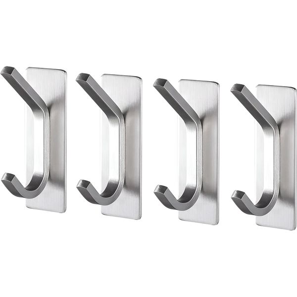 Toj Living Ganci Da Parete - Set Con 4 Ganci - Ganci Per Armadi - Ganci Per Cappotti Da Parete - Ganci Da Parete Per Armadi - Selbstklebend - Handtuchhalter Ohne Bohren - Edelstahl - Silber-image