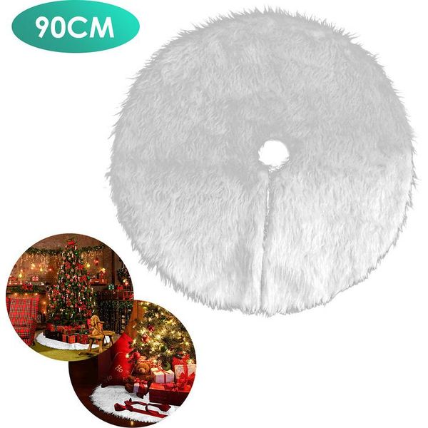 Yakimz Coperta Albero Di Natale Coperta Albero Di Natale Bianco Peluche Gonna Tappeto Albero Di Natale Rotondo 90Cm-image