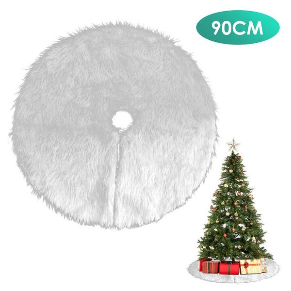 Jiubiaz Albero Di Natale Coperta Albero Di Natale Bianco Peluche Albero Di Natale Gonna Tappeto Rotondo 90Cm-image