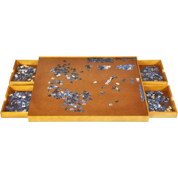 Tavolo Da Puzzle Costway Con 4 Cassetti, Tavola Da Puzzle Per Puzzle Fino A 1000-1500 Pezzi, Tavola Da Puzzle In Legno, Tavola Da Puzzle Con Superficie Di Lavoro Piana, 80 X 65 Cm-image
