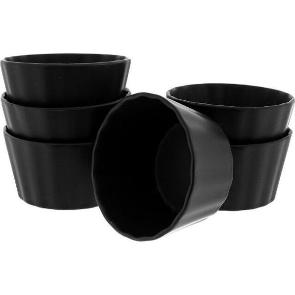 Set Di 6 Ciotole Per Dolci In Porcellana - Design A Onda Nero-image