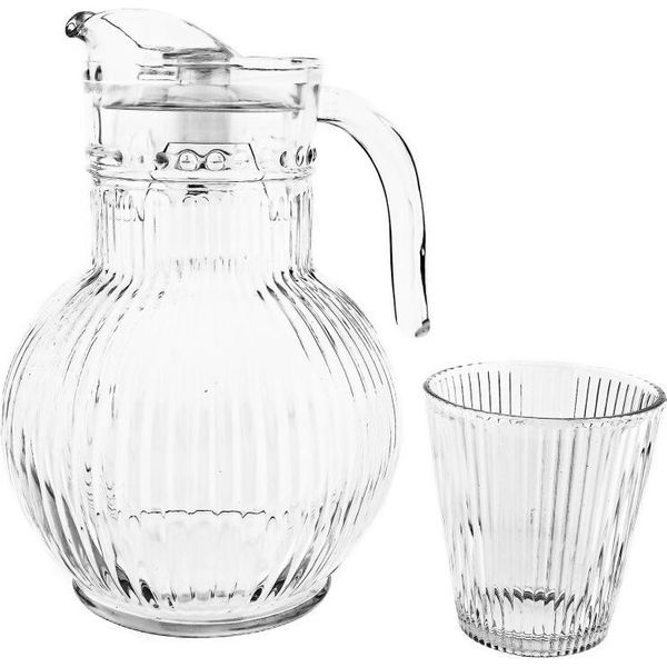 Set Di Caraffe In Vetro Ripple - Caraffa Da 1,8 Litri Con 6 Bicchieri Trasparenti-image