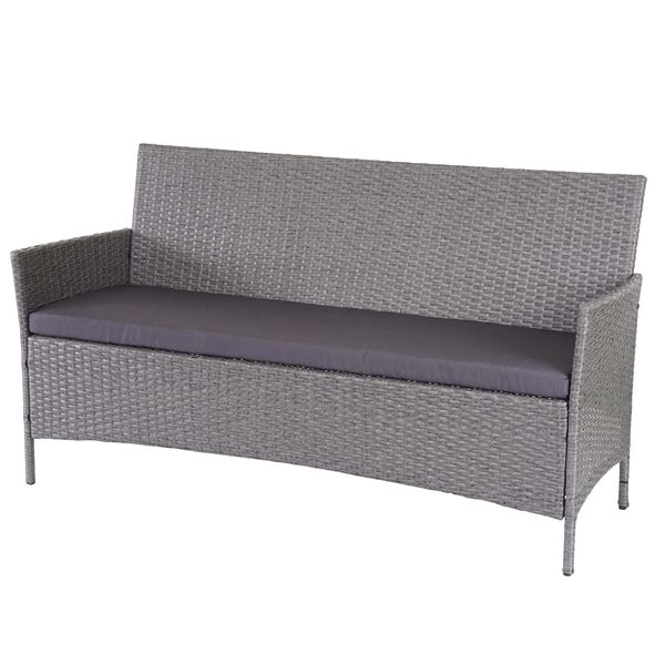 3-Sitzer Poly-Rattan Gartenbank Hamar, Sitzbank ~ Grau, Kissen Anthrazit-image